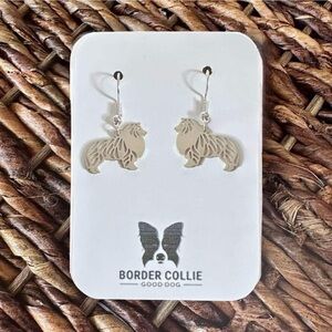 New Handmade Silver-Tone Border Collie Dangle Earrings (1.4" long x 0.8" wide)